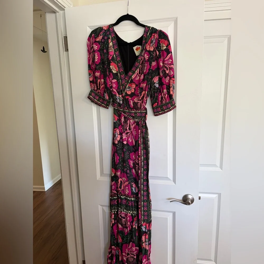 FARM Rio Floral V-Neck Maxi Dress in Pink and Green - Picture 4 of 5